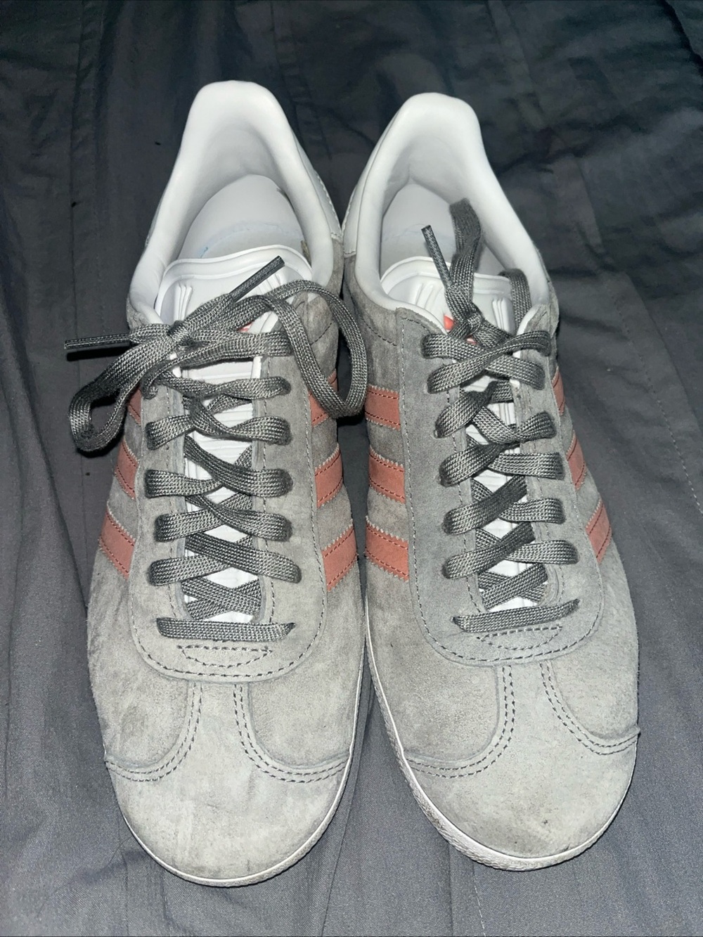 adidas Gray Suede Sneakers with Rose Stripes
